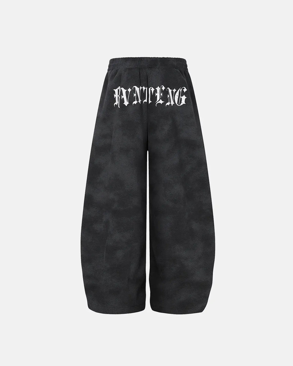 Black washed cross barrel sweatpants by Flation Streetwear shown with relaxed fit and elastic waistband.