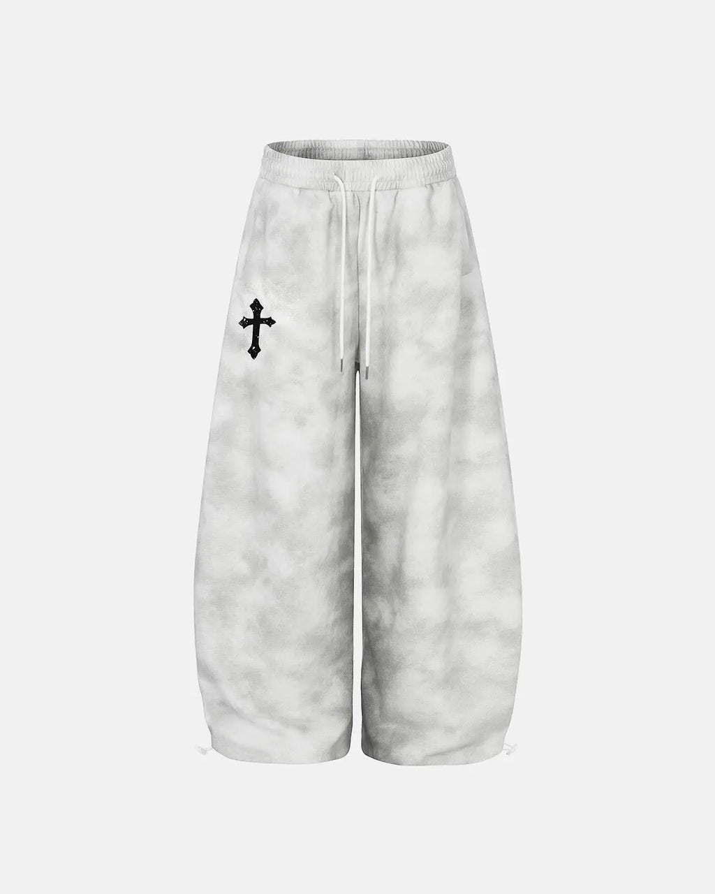 Black washed Cross Barrel sweatpants by Flation Streetwear featuring a relaxed fit and stylish design.