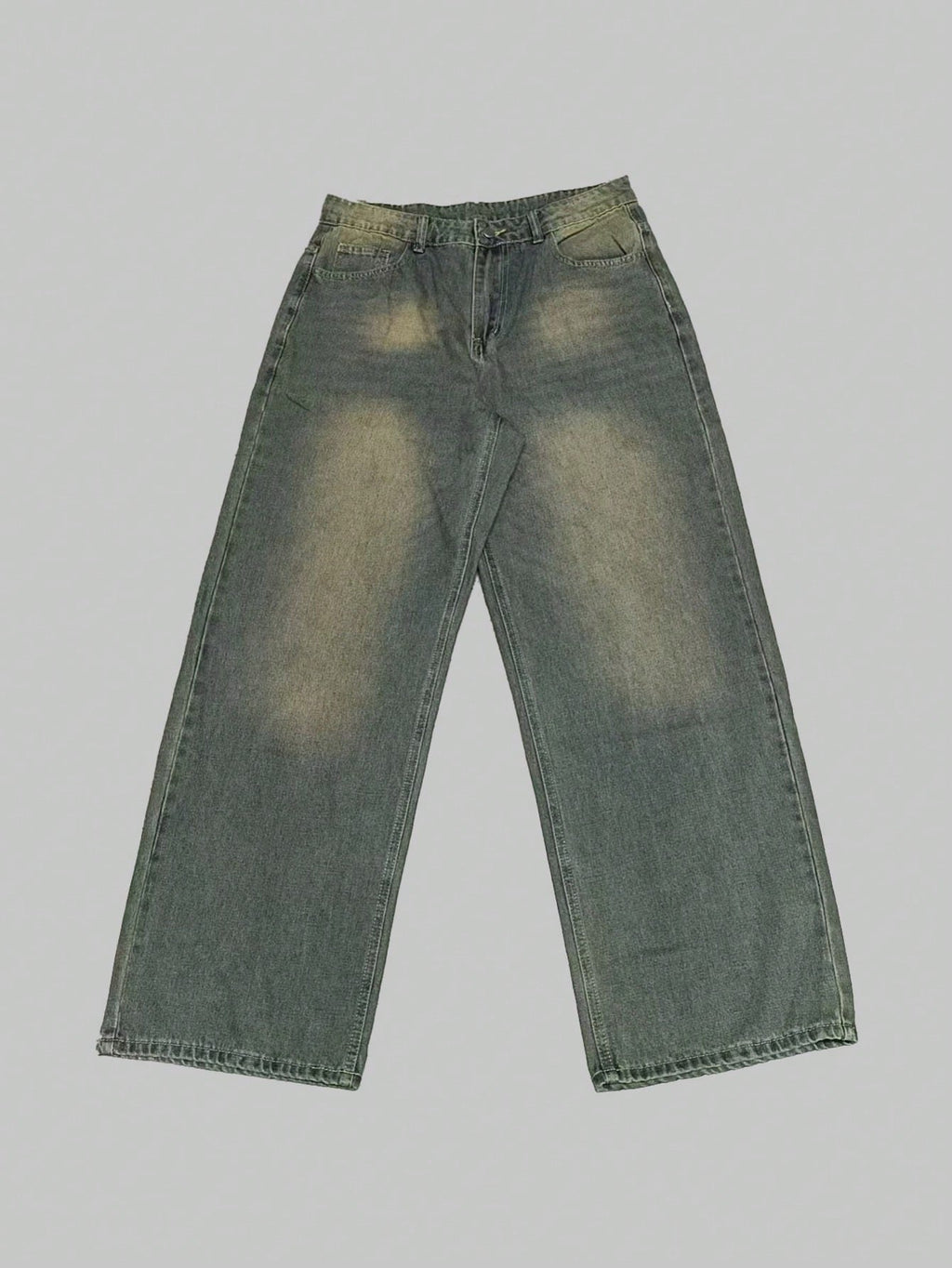 Black Flation wide-leg distressed vintage denim jeans with a loose fit, showcasing a relaxed, stylish silhouette.