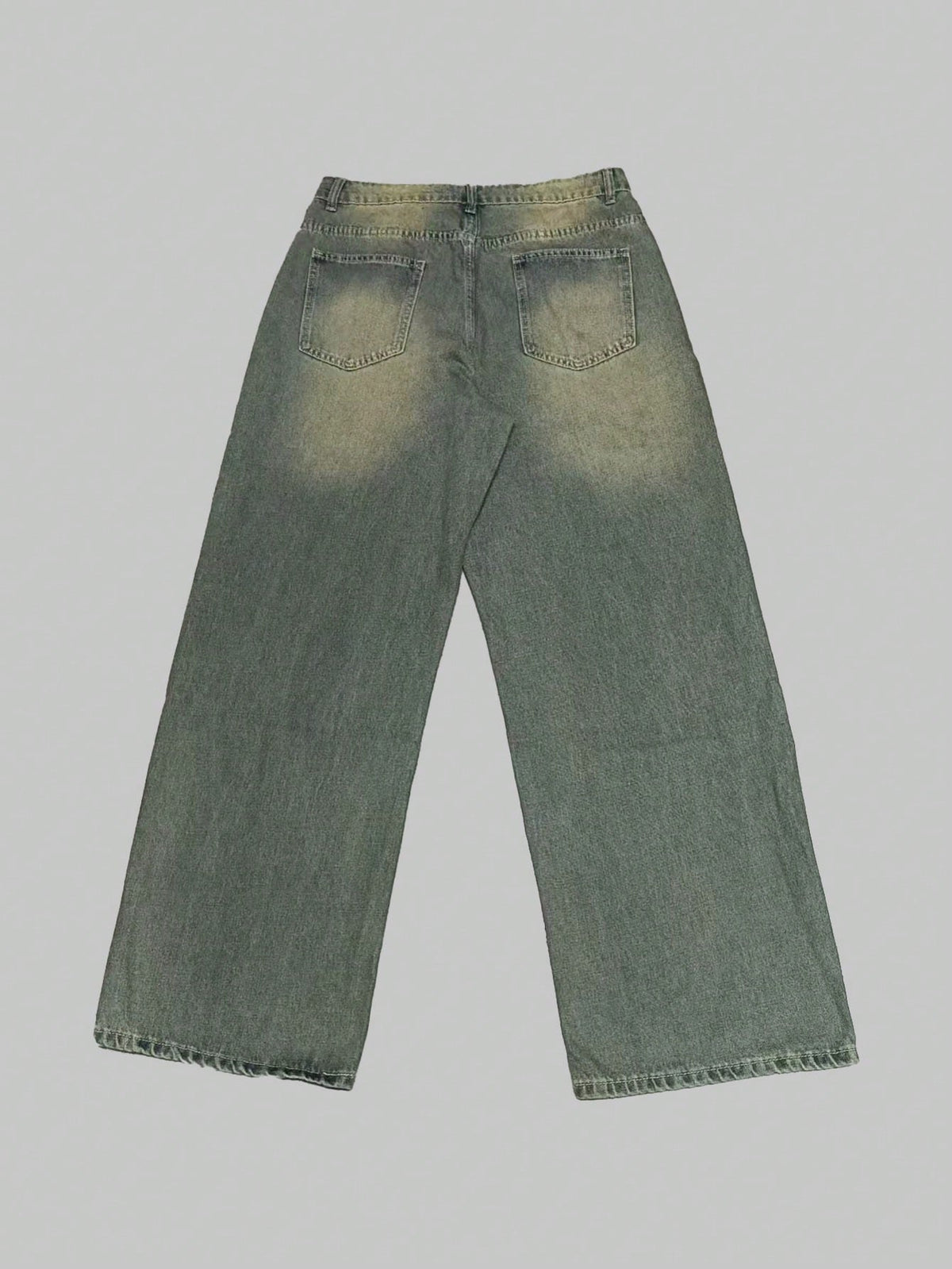 Black Flation wide-leg loose fit distressed vintage denim jeans displayed on a model.