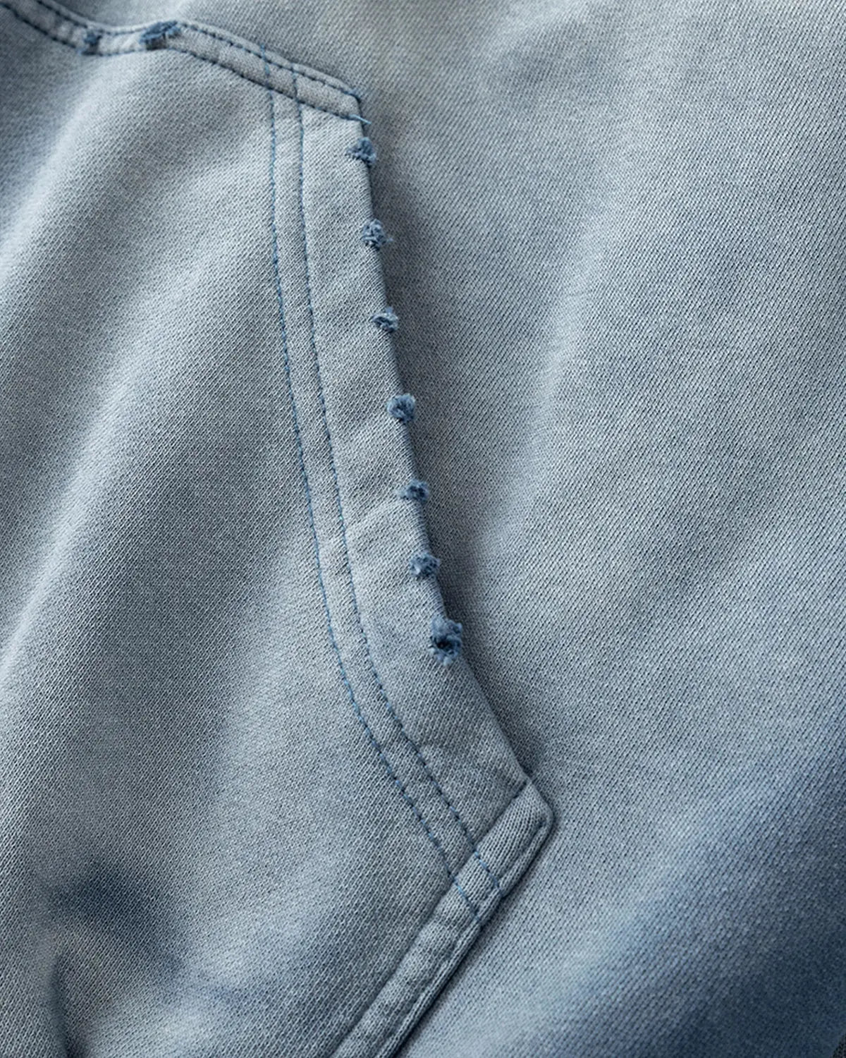 Blue distressed acid wash zip-up hoodie from Flation Streetwear, featuring a casual fit and stylish worn-in look.