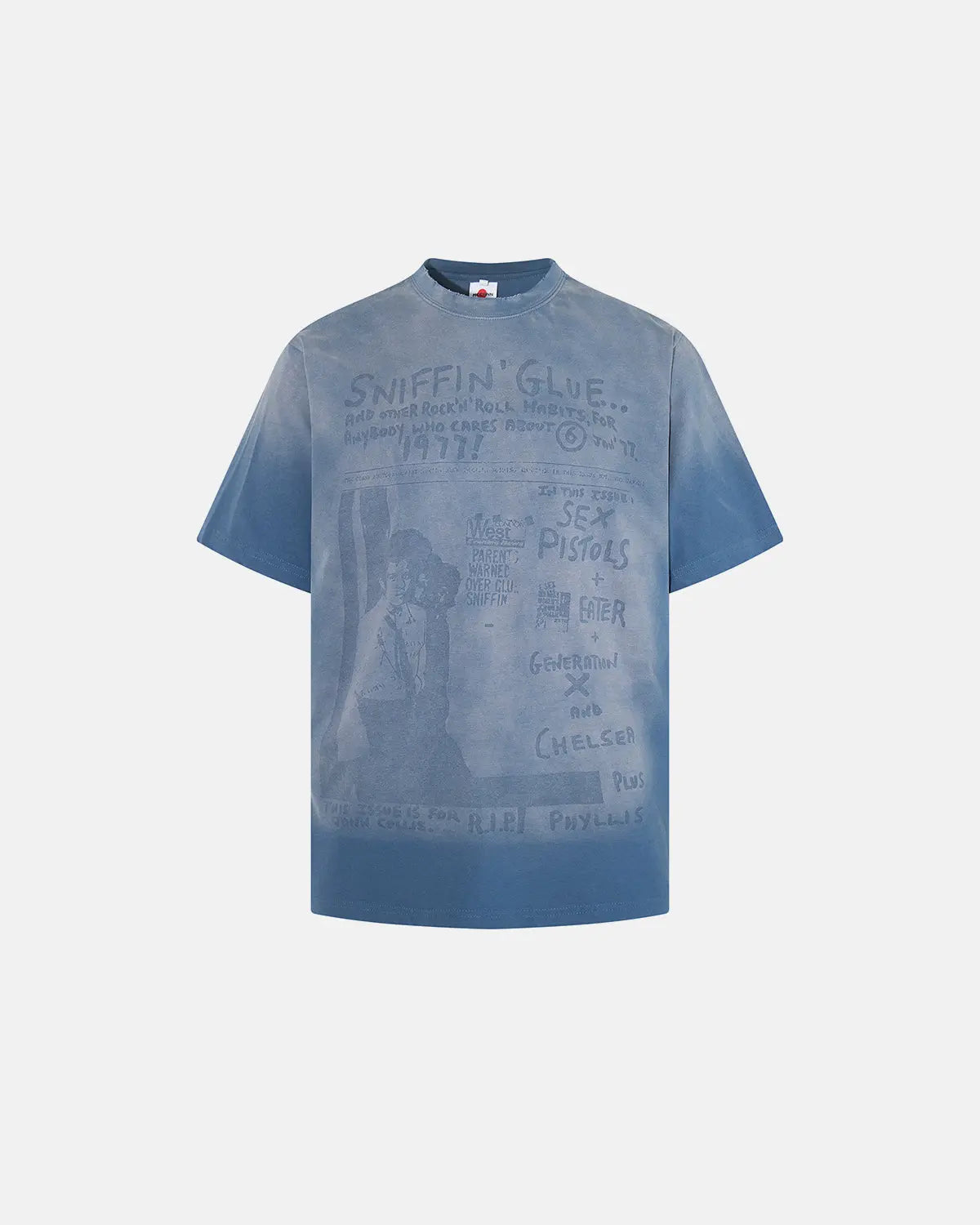 Retro graphic faded washed T-shirt by Flation featuring vintage-inspired streetwear design and distressed fabric for a casual look.