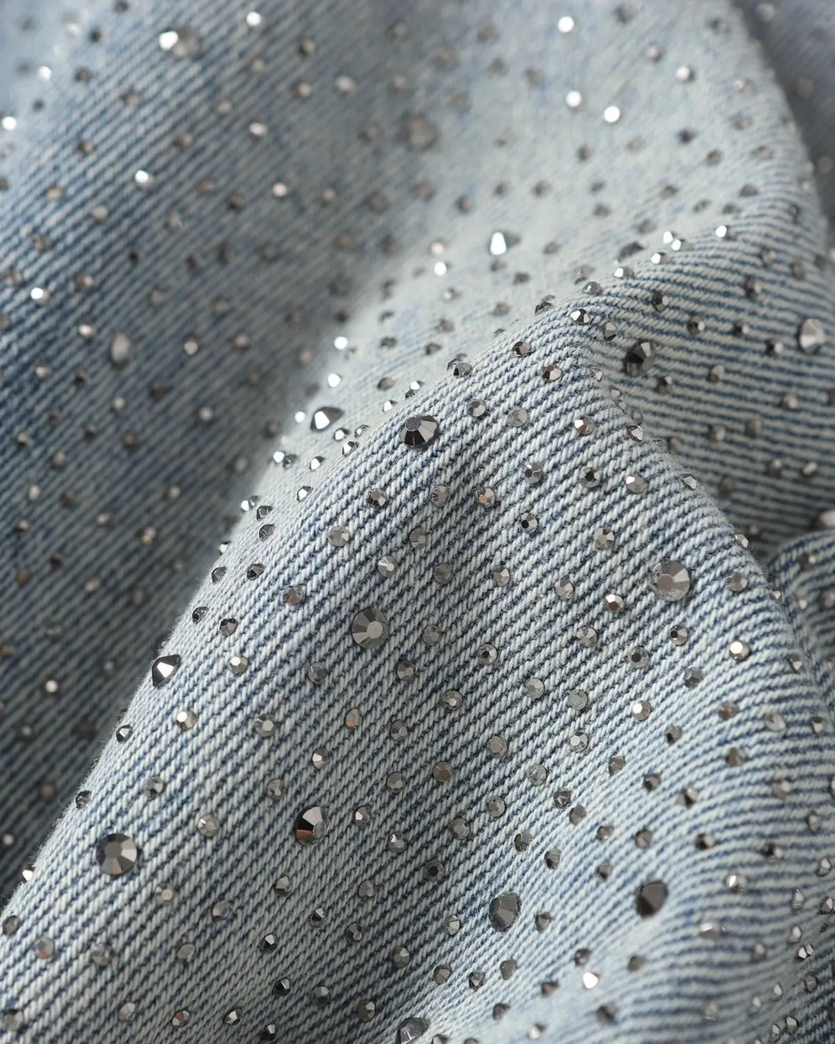Flation Rhinestone Baggy Barrel Jeans featuring rhinestone embellishments and relaxed streetwear fit, shown on a model.
