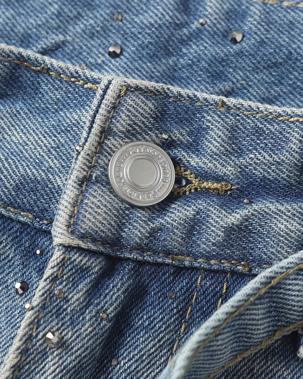 Flation Rhinestone Baggy Barrel Jeans with sparkling rhinestone details, relaxed streetwear style, and loose fit.