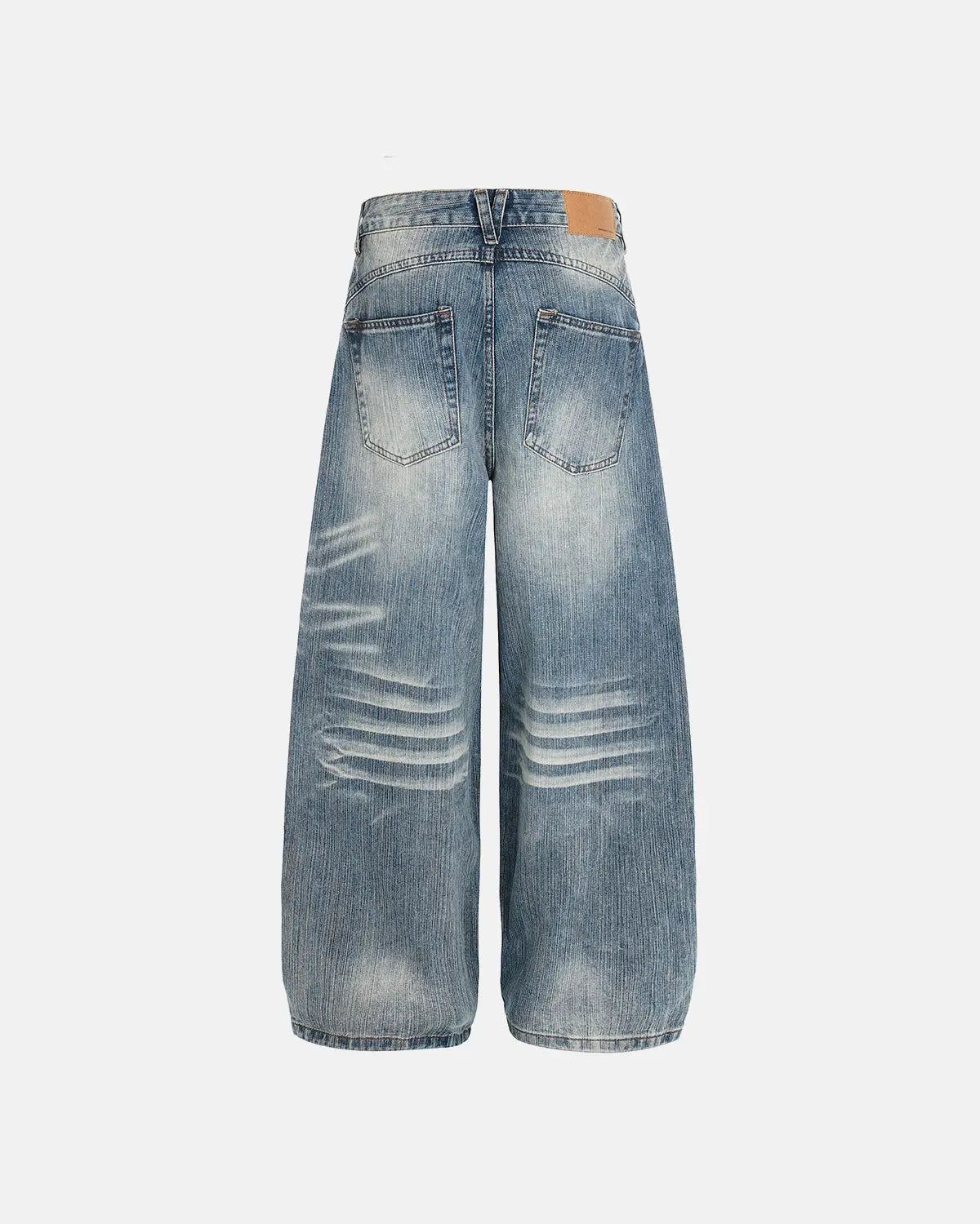 Flation Acid Wash Whisker Bamboo Weave Jeans in blue, featuring a relaxed fit and textured bamboo-style fabric for streetwear style.