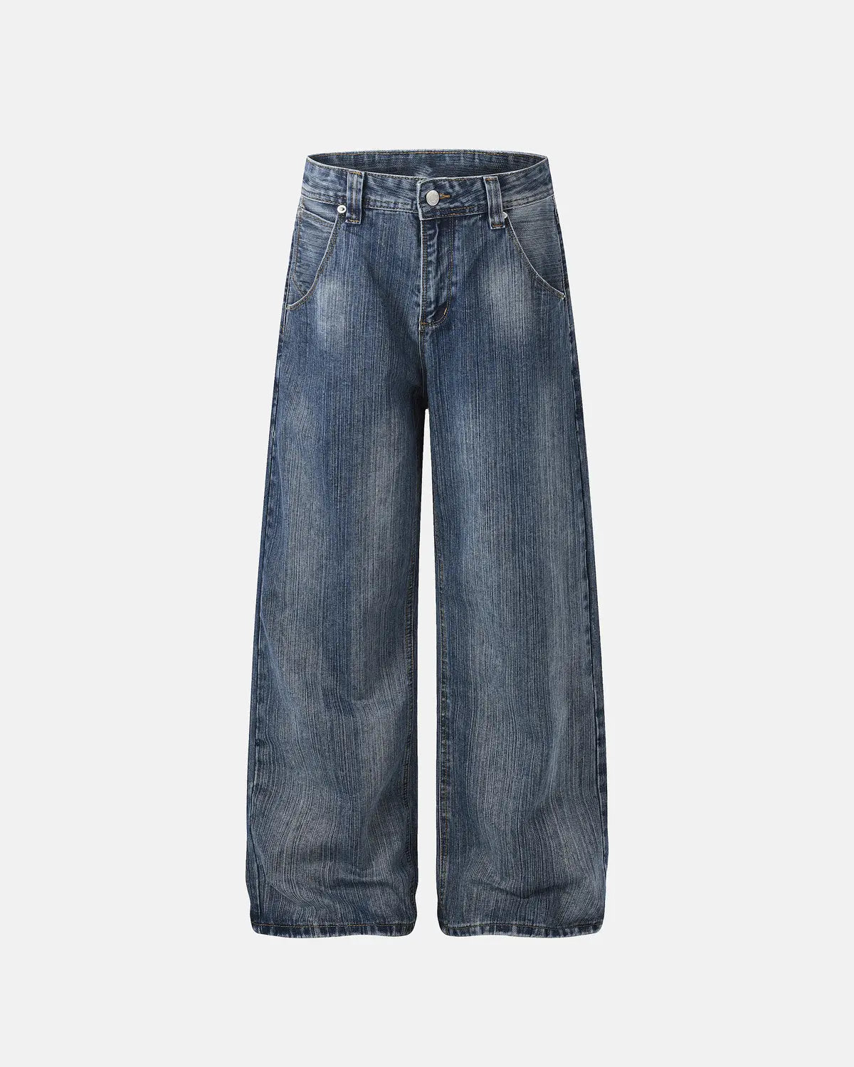 Blue Flation streetwear baggy jeans with adjustable waist and bamboo weave fabric, relaxed fit and casual style.