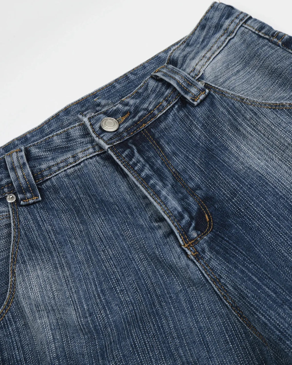 Blue Flation streetwear baggy jeans with adjustable waist and bamboo weave fabric, featuring a relaxed, oversized fit.