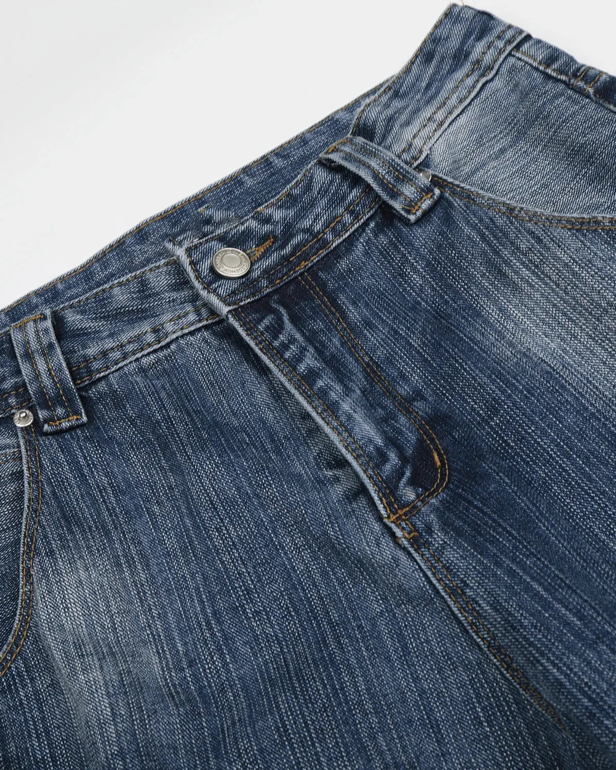 Blue Flation streetwear baggy jeans with adjustable waist and bamboo weave fabric, featuring a relaxed, oversized fit.