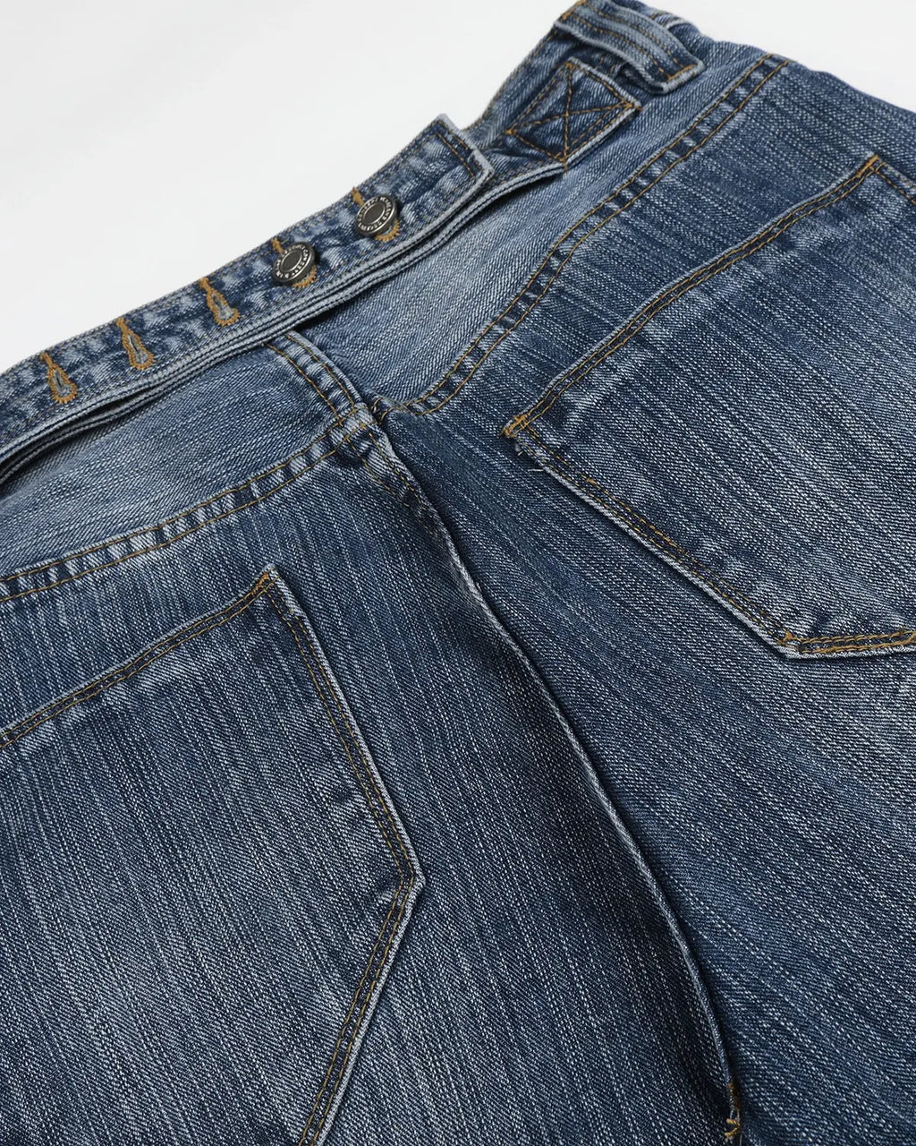 Blue Flation streetwear baggy jeans with adjustable waist and bamboo weave fabric, relaxed fit for casual style.