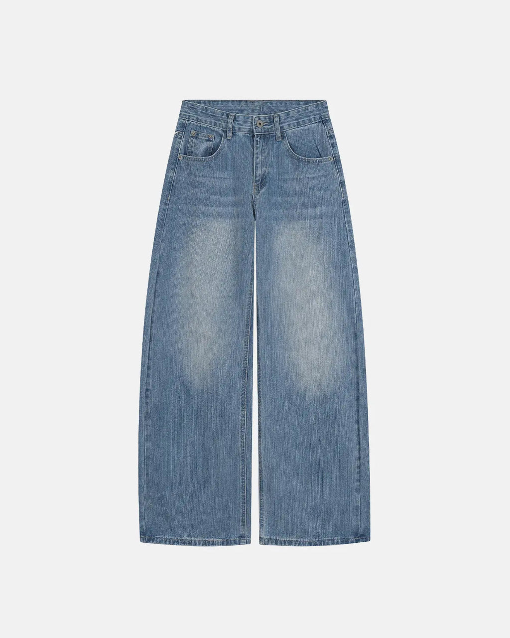 Blue Flation Cross Stud Bamboo Weave Baggy Jeans with relaxed fit and streetwear style, showcasing the unique bamboo pattern and stud details.