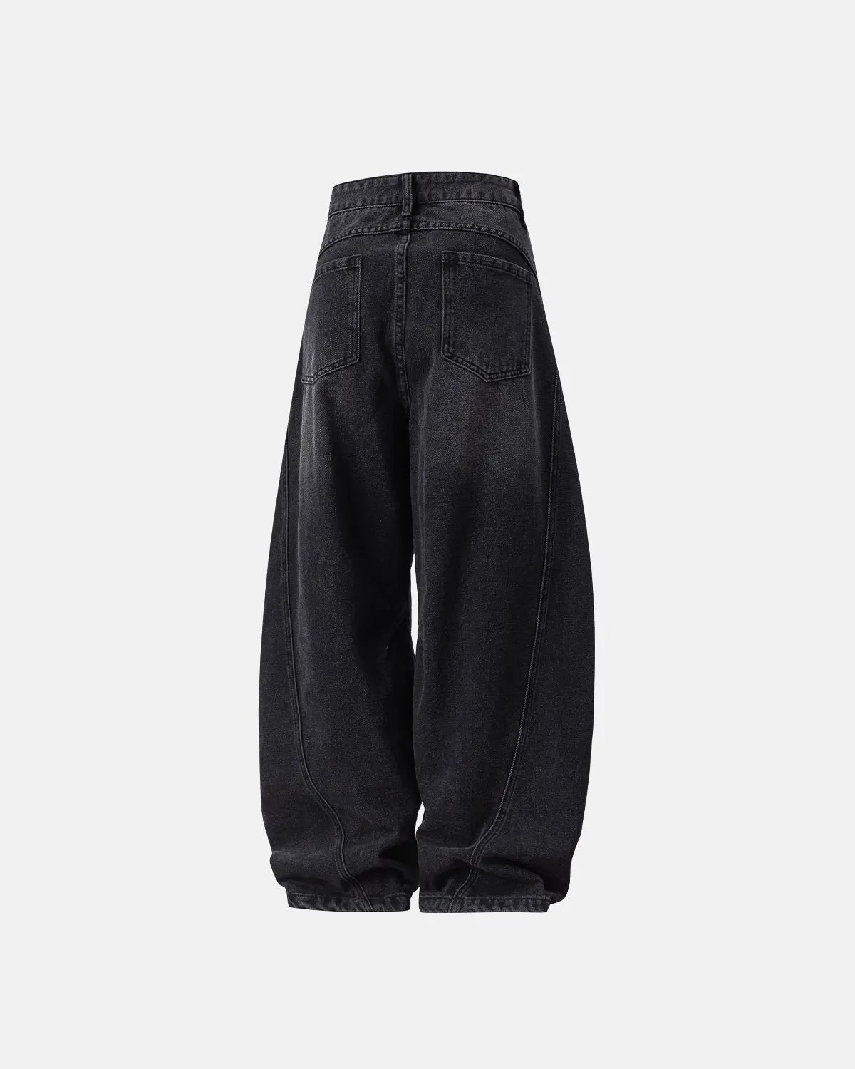 Blue Flation Curved Seam Deconstructed Barrel Jeans with streetwear style, featuring unique seam detailing and relaxed fit.