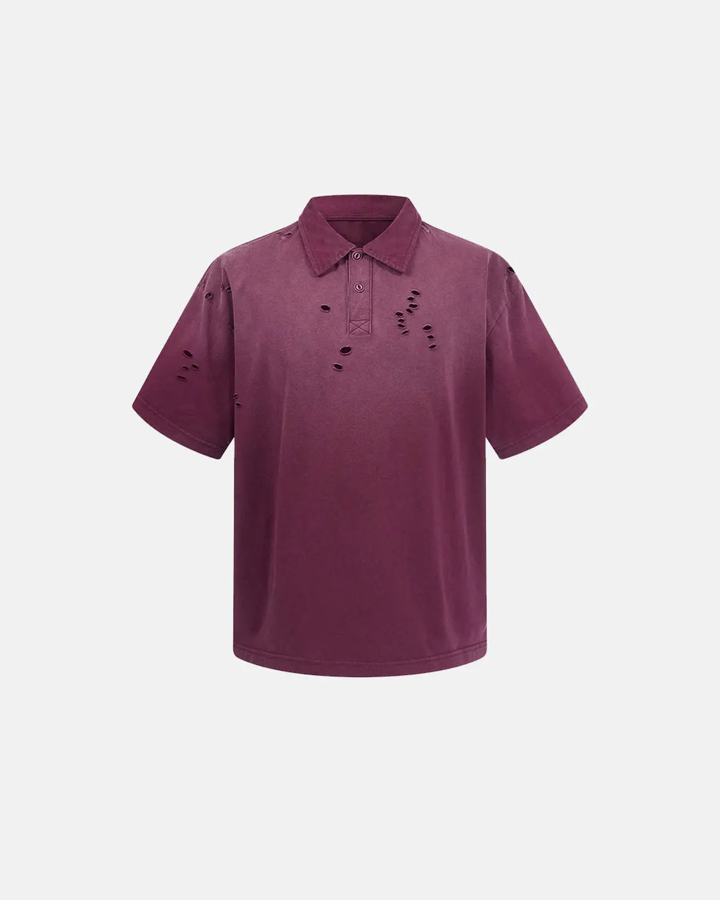 Blue distressed ripped washed polo shirt by Flation Streetwear, featuring a casual, worn-in style and classic polo design.