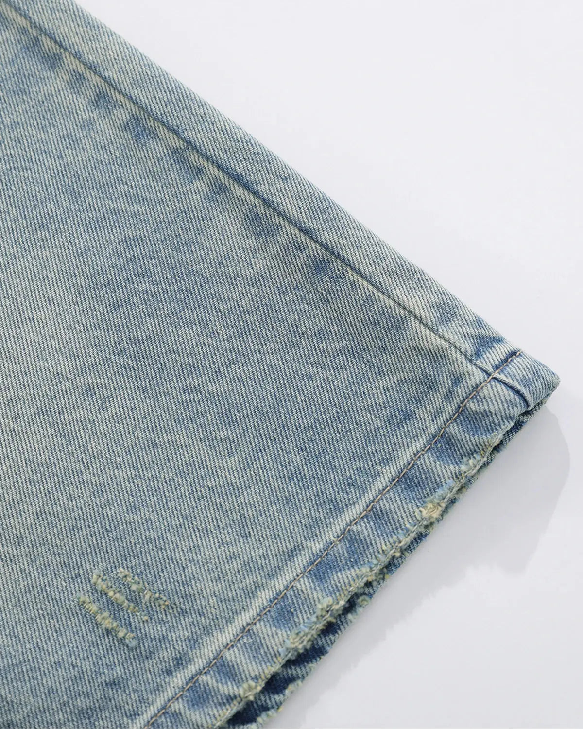 Blue Dollar Patch Embroidery Denim Jorts by Flation Streetwear, casual denim shorts with embroidered dollar patch design.