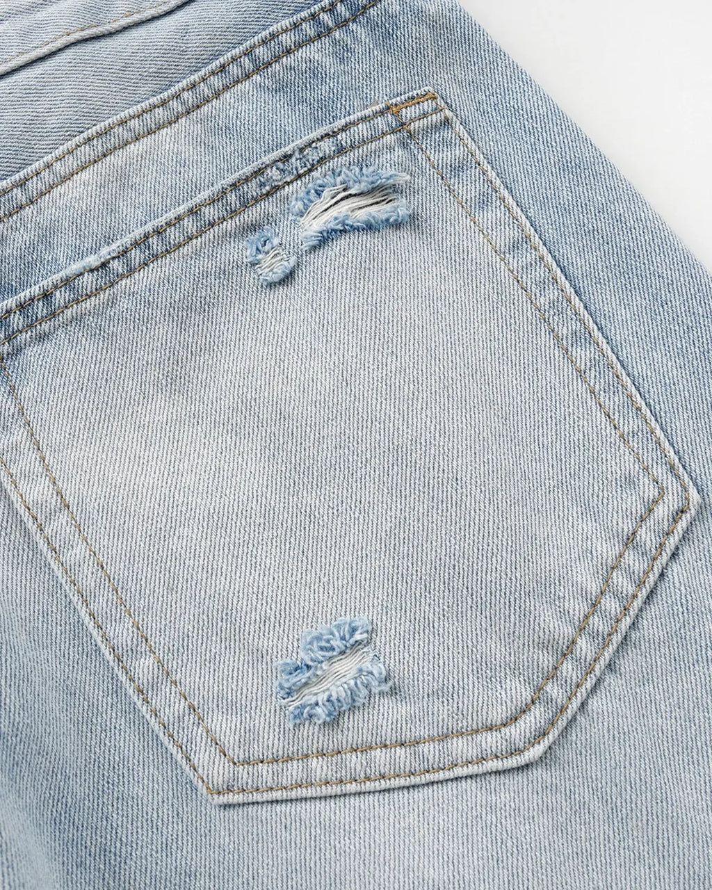 Blue Flation streetwear double waist distressed baggy jeans with ripped details and relaxed fit, showcasing casual denim style.