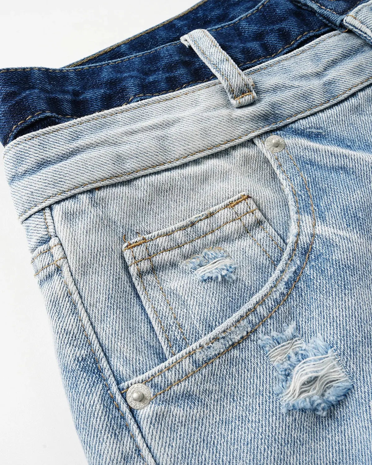 Blue Flation Double Waist Distressed Baggy Jeans with ripped details, relaxed fit, and streetwear style.