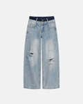 Blue Flation Double Waist Distressed Baggy Jeans with ripped details, relaxed fit, and streetwear style.