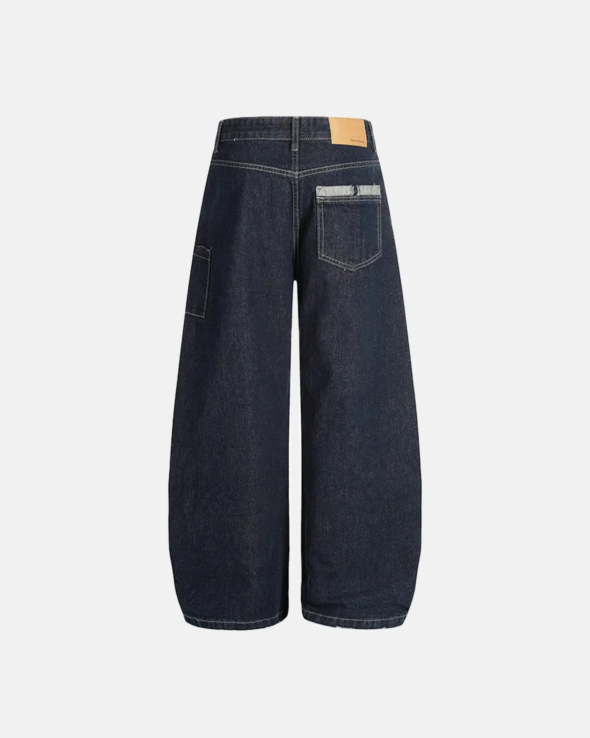 Raw blue deconstructed baggy jeans by Flation Streetwear showing relaxed fit, distressed details, and casual streetwear style.