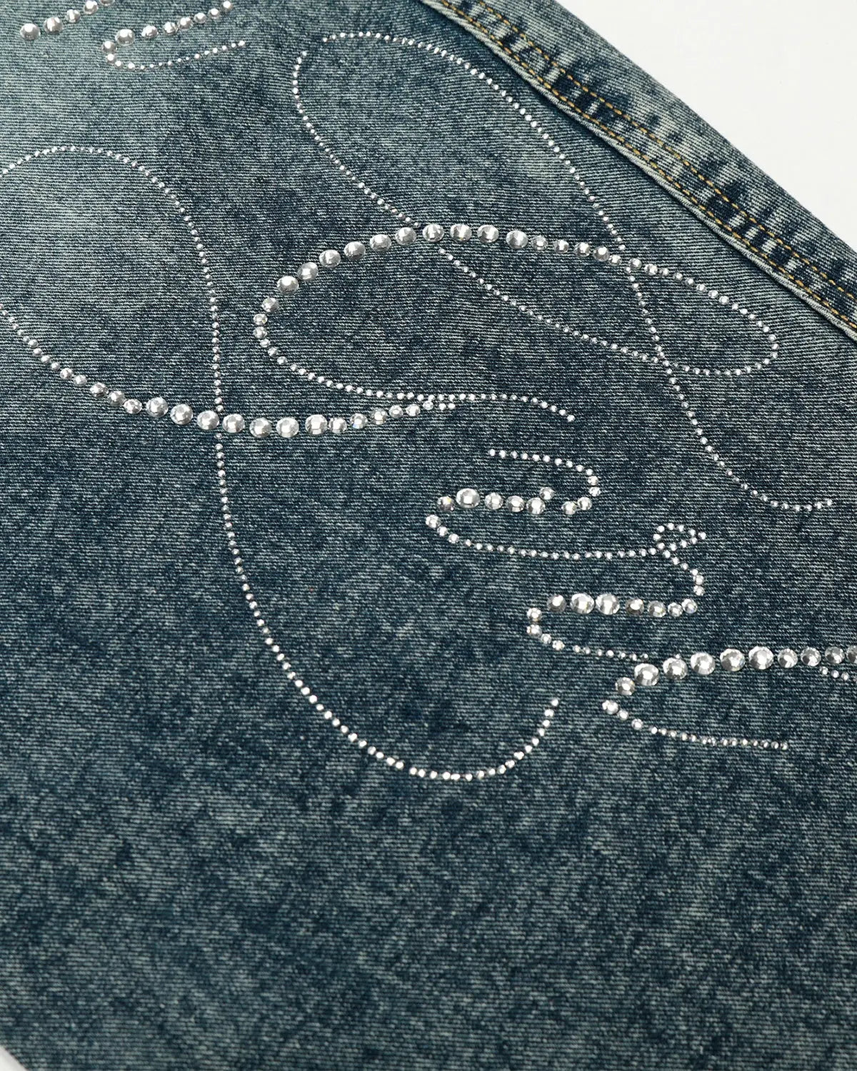 Blue Rhinestone Acid Wash Baggy Jeans by Flation Streetwear featuring a relaxed fit and sparkling rhinestone details.