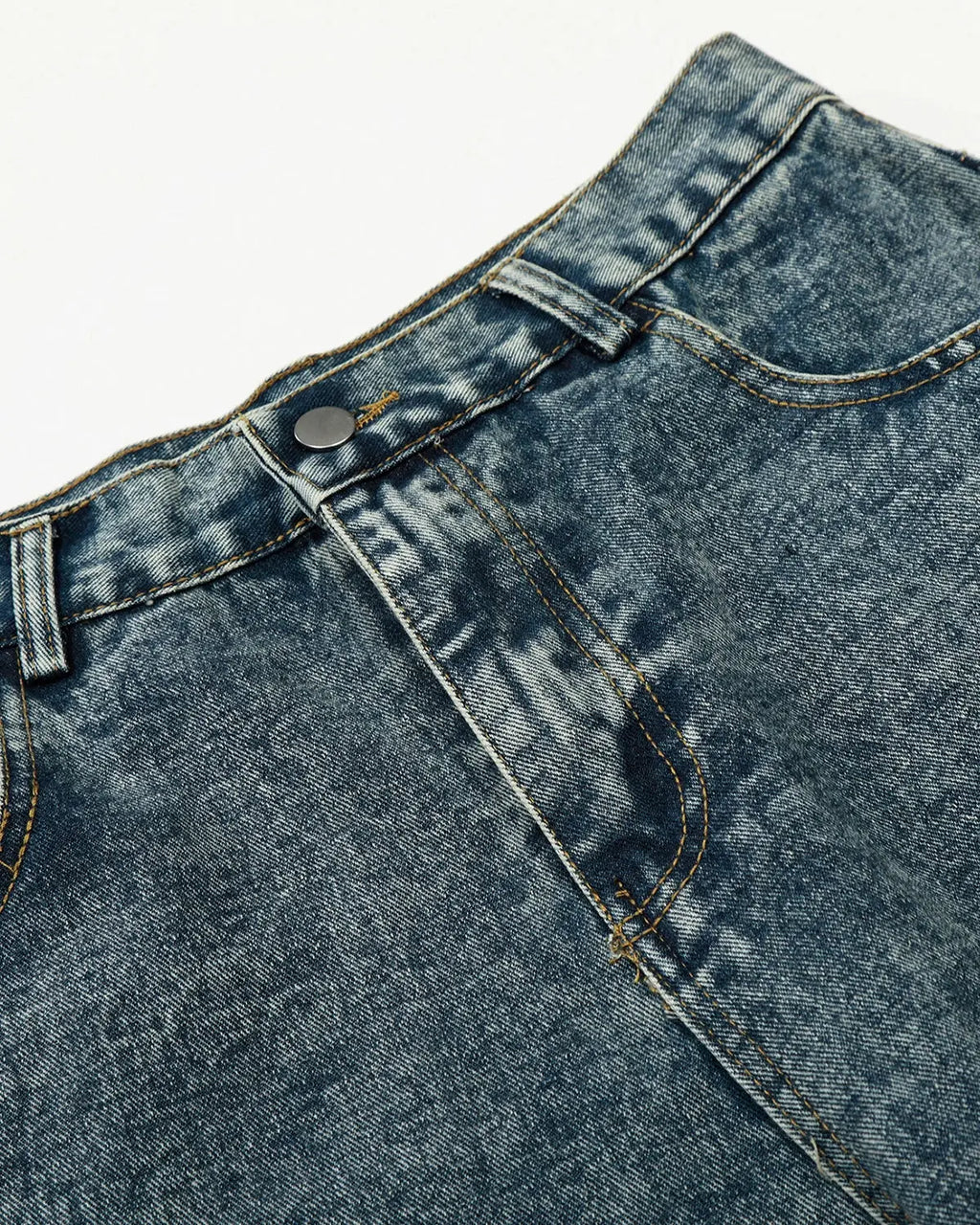 Blue rhinestone acid wash baggy jeans by Flation Streetwear with relaxed fit and stylish embellishments.