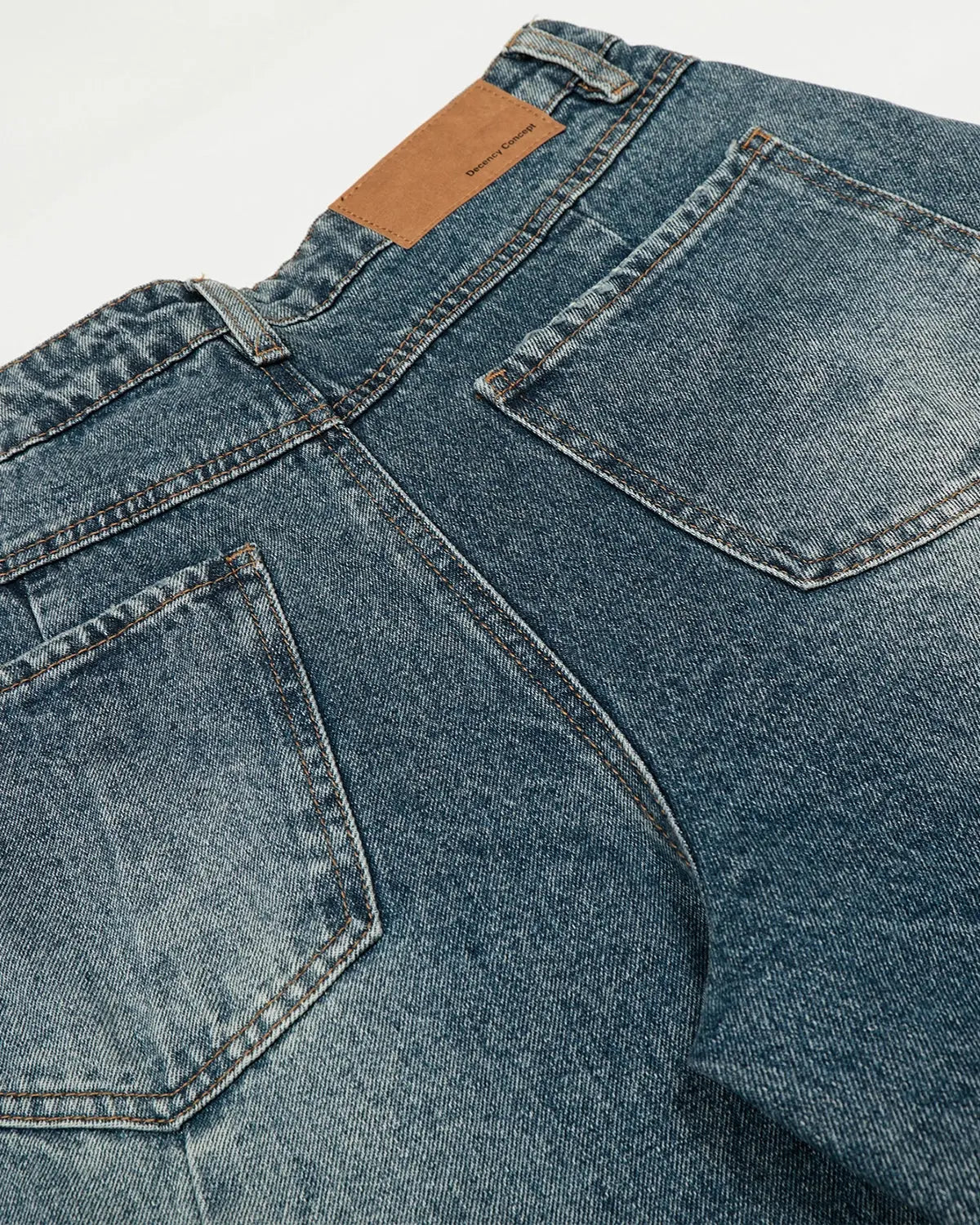 Blue Whisker Acid Washed Barrel Jeans by Flation Streetwear, featuring a relaxed fit and vintage-inspired wash on denim.