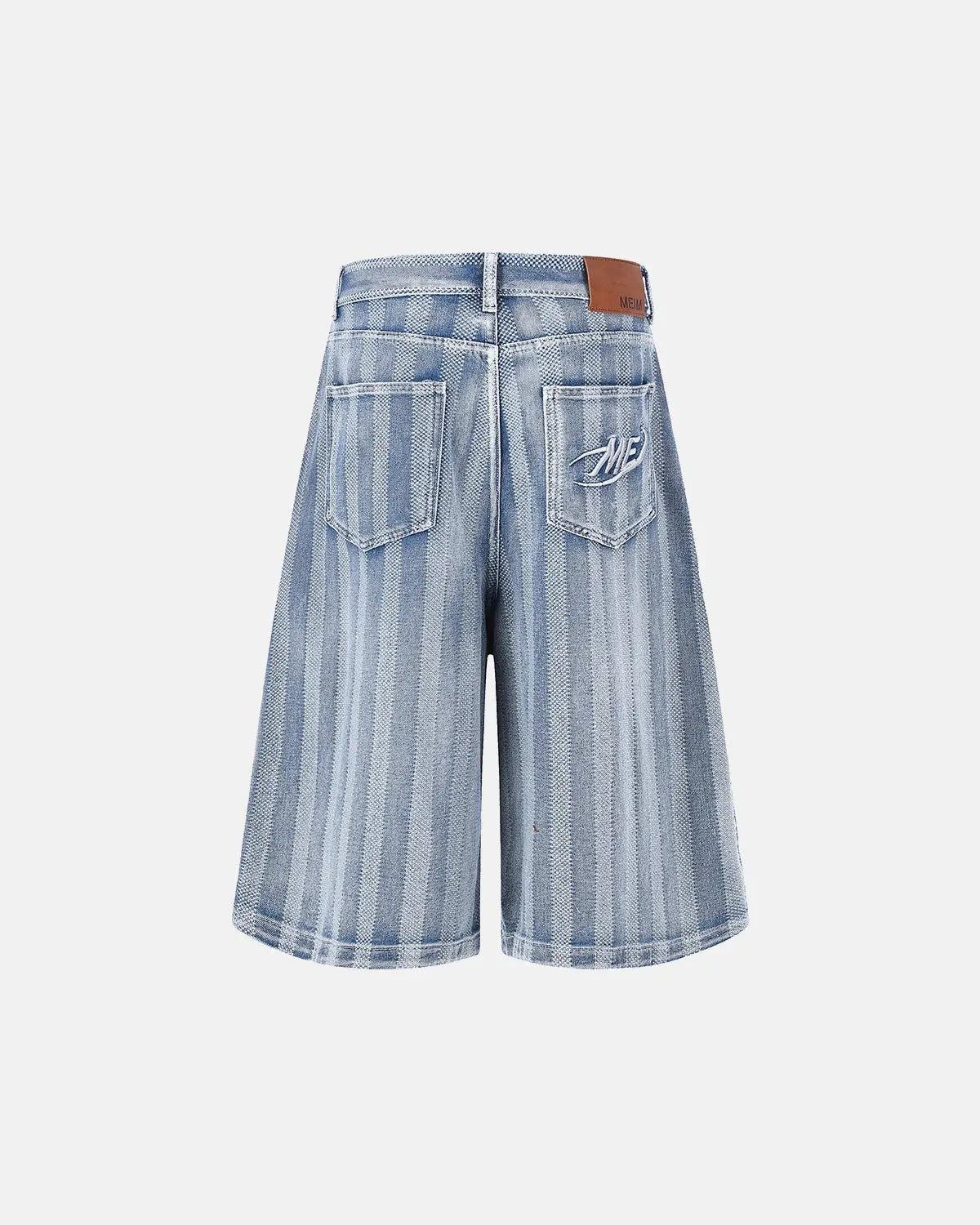 Light blue woven texture baggy jorts from Flation streetwear with a relaxed fit and casual style.