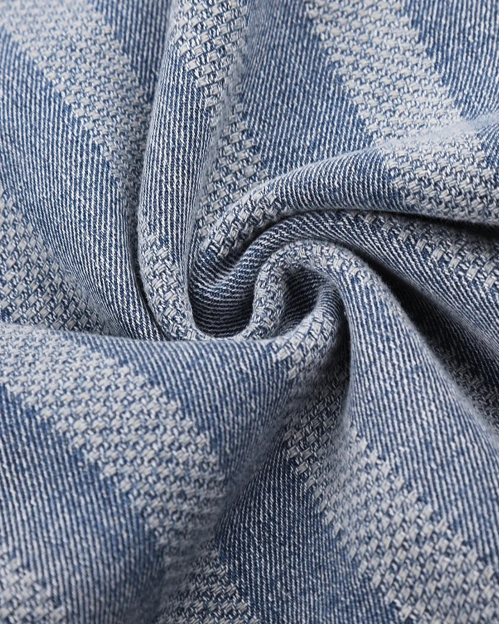 Blue woven texture baggy jorts by Flation Streetwear, showcasing relaxed fit denim shorts with a textured design.