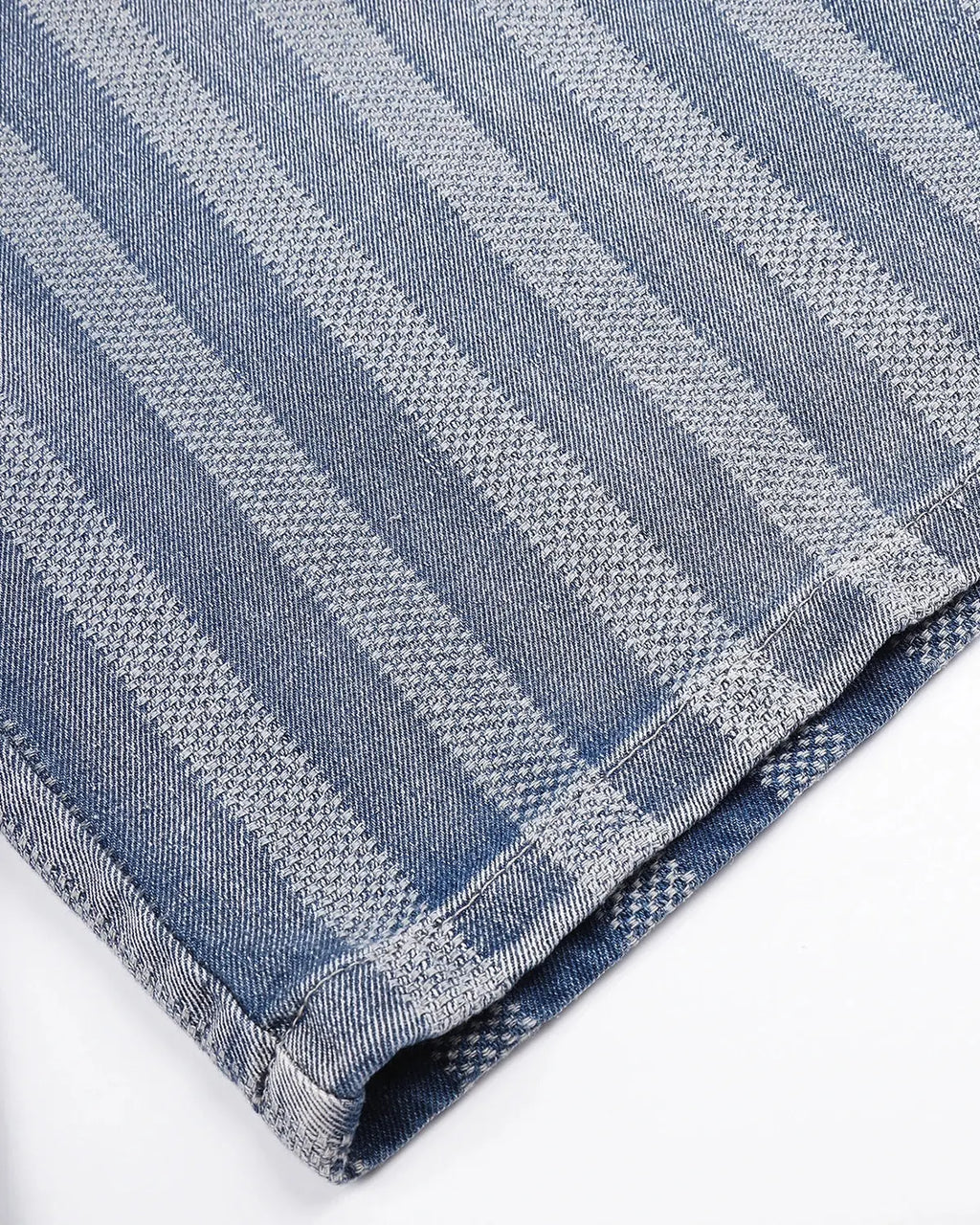 Blue woven texture baggy jorts by Flation Streetwear, showcasing relaxed denim shorts with a textured fabric and loose fit.