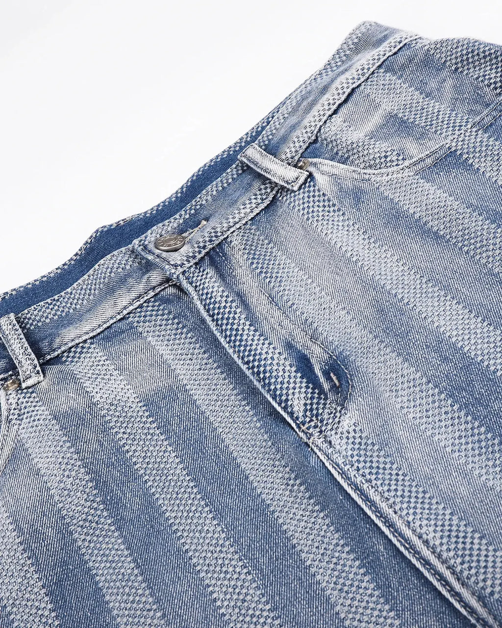 Blue woven texture baggy jorts by Flation Streetwear, featuring a relaxed fit and casual style perfect for streetwear outfits.