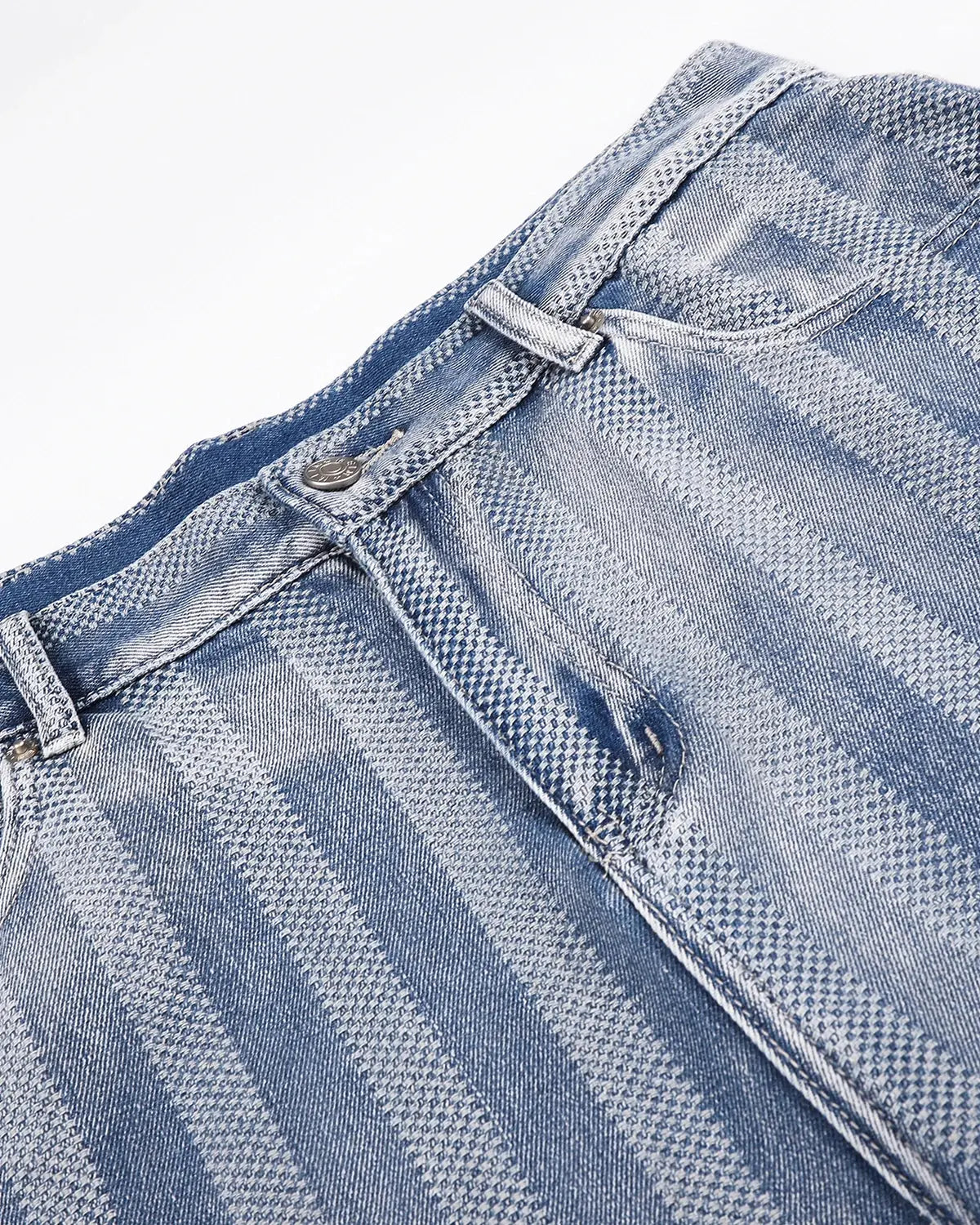 Blue woven texture baggy jorts by Flation Streetwear, featuring a relaxed fit and casual style perfect for streetwear outfits.