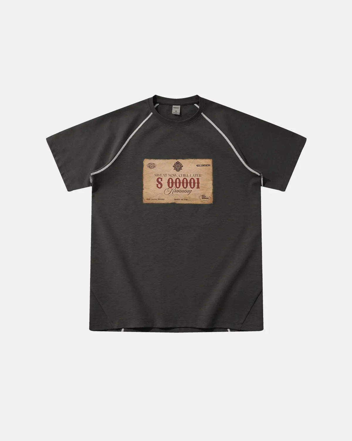 Retro graphic print Flation streetwear raglan T-shirt with vintage-inspired design and bold colors, casual fit for everyday wear.