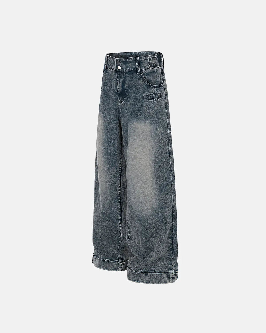 Retro washed wide-leg baggy jeans by Flation Streetwear, showing relaxed fit and faded denim texture.