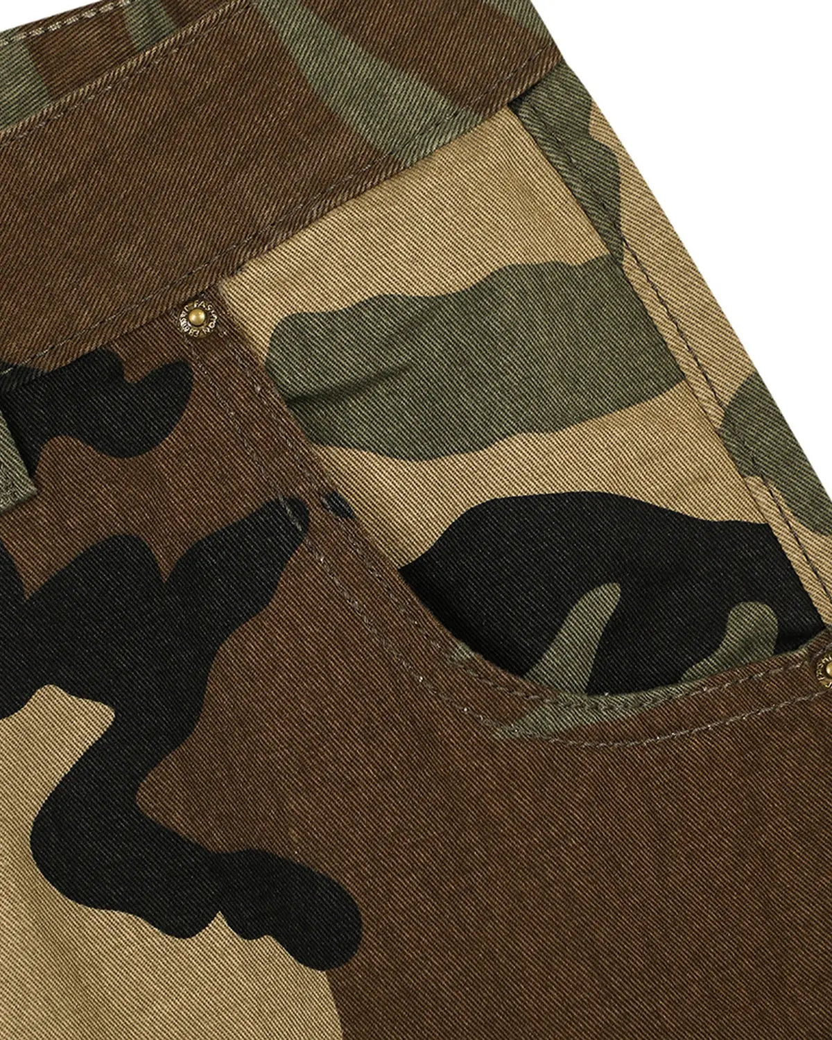 Camo cargo longline shorts by Flation Streetwear featuring a tactical camouflage pattern and relaxed fit.