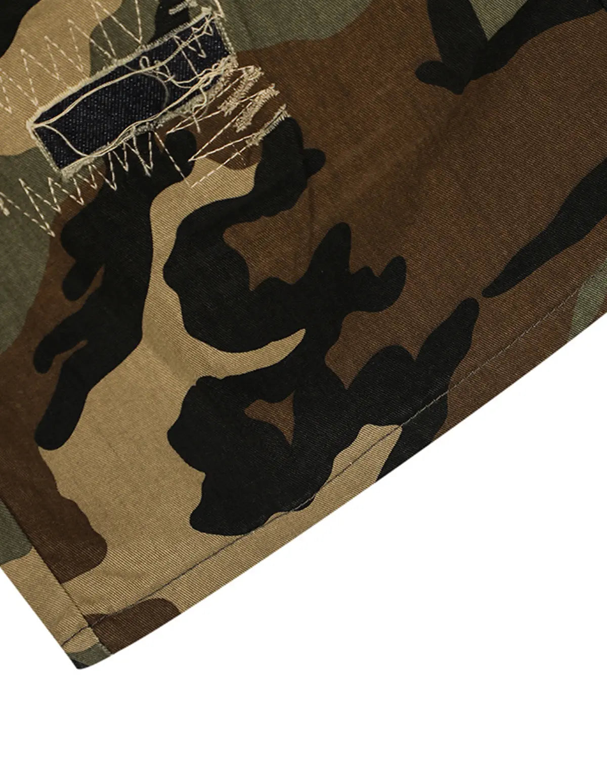 Camo cargo longline shorts by Flation Streetwear featuring a camouflage pattern, relaxed fit, and multiple cargo pockets.