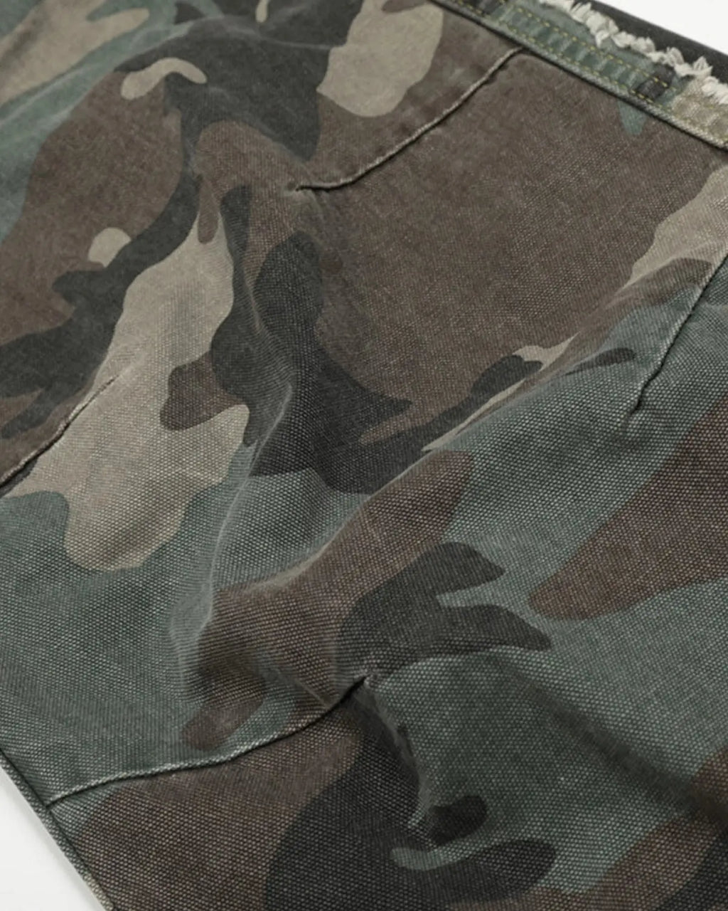 Double waist camo cargo pants by Flation Streetwear featuring a rugged camo pattern and functional multiple pockets.