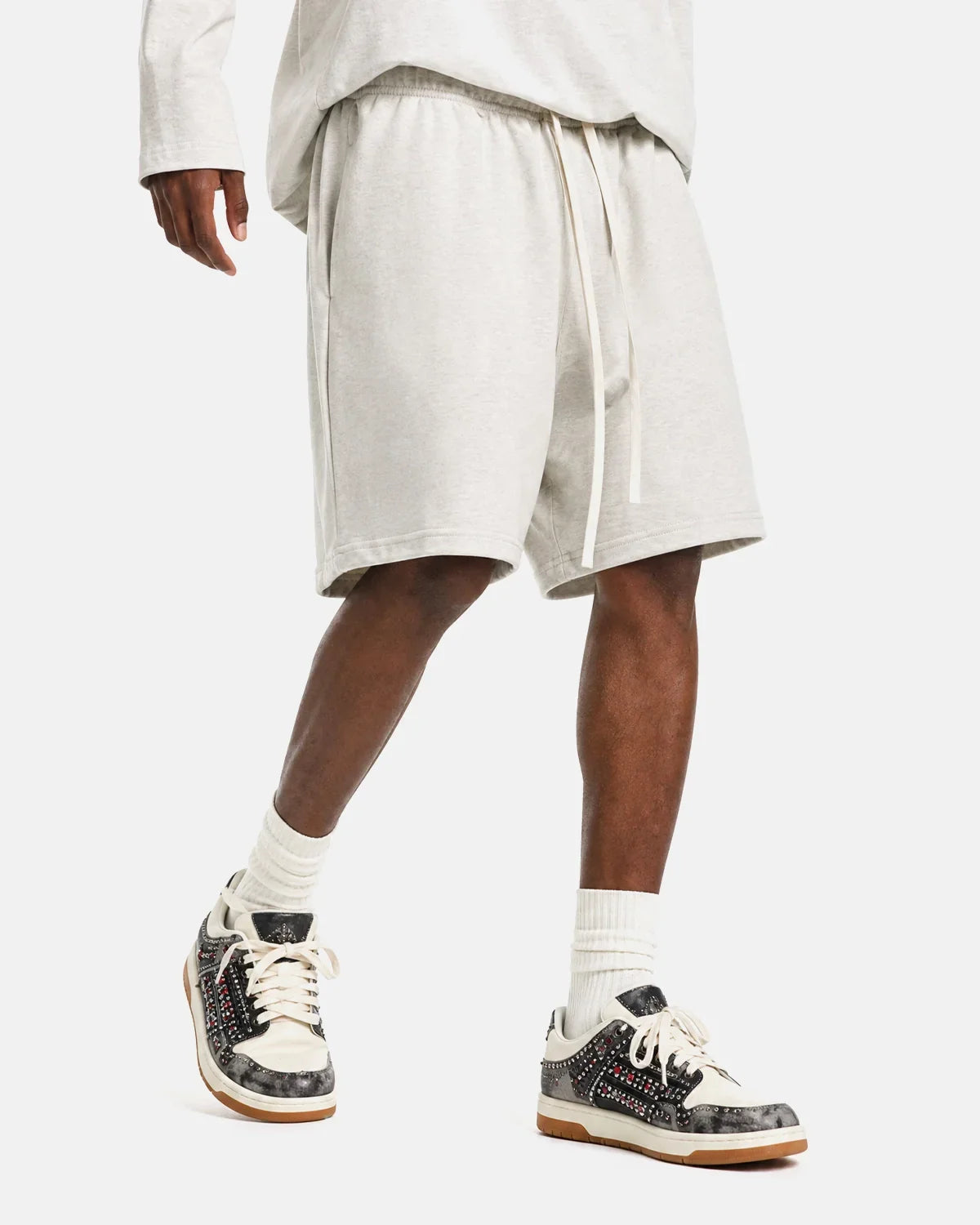 Charcoal grey heavyweight drawstring sweat shorts by Flation Streetwear, featuring a relaxed fit and comfortable waistband.