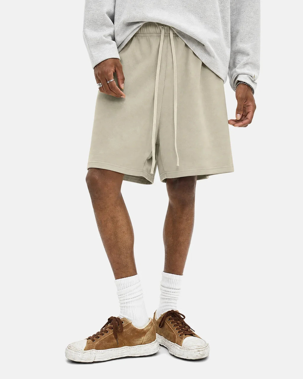 Charcoal grey heavyweight drawstring sweat shorts by Flation Streetwear, featuring a relaxed fit and comfortable waistband.