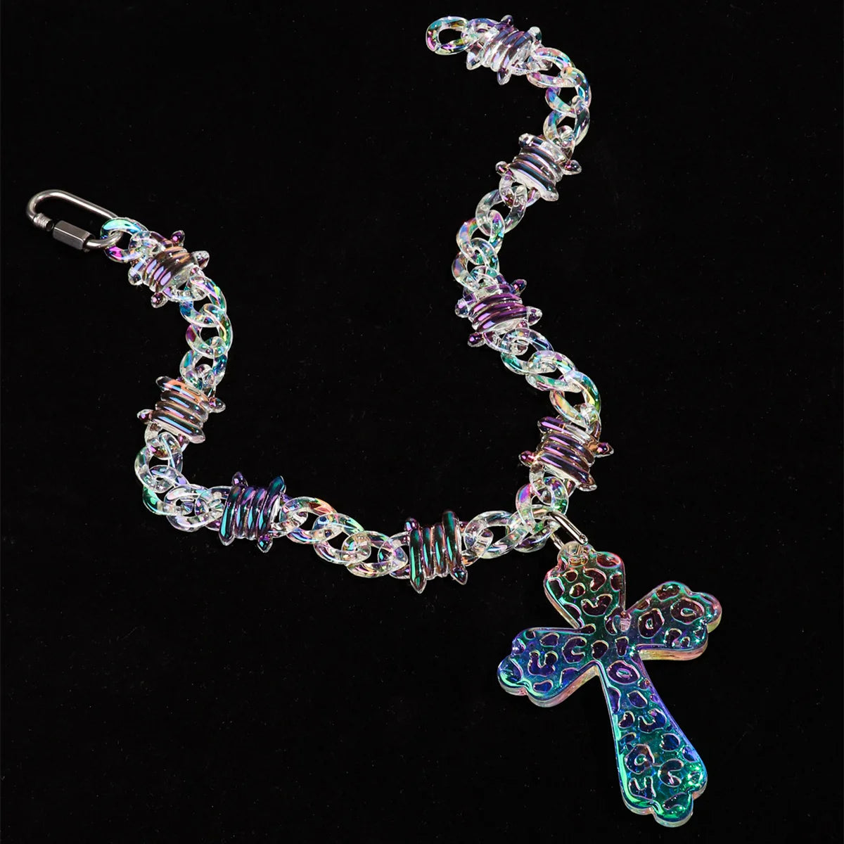 Flation Big Cross Pendant Bramble Chain Necklace in coffee beads, 48cm length, featuring a prominent cross pendant.