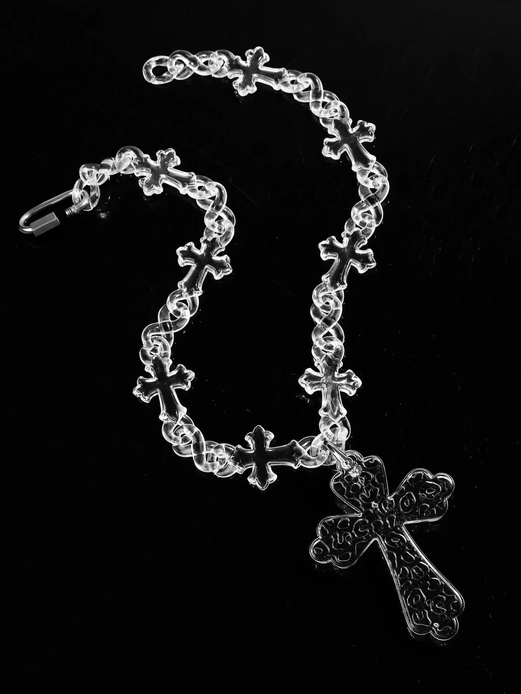 Flation Big Cross Pendant Bramble Chain Necklace 48cm featuring a large cross pendant on a textured chain.