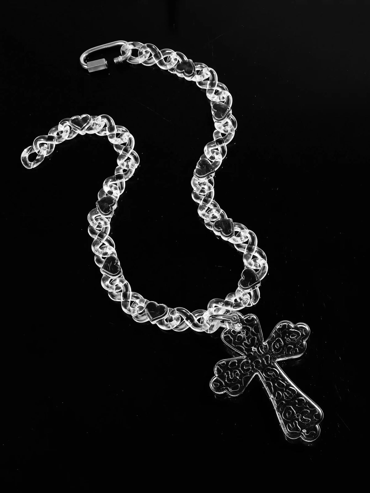 Flation Big Cross Pendant on Bramble Chain Necklace, 48cm, featuring coffee-colored beads and a prominent cross pendant.