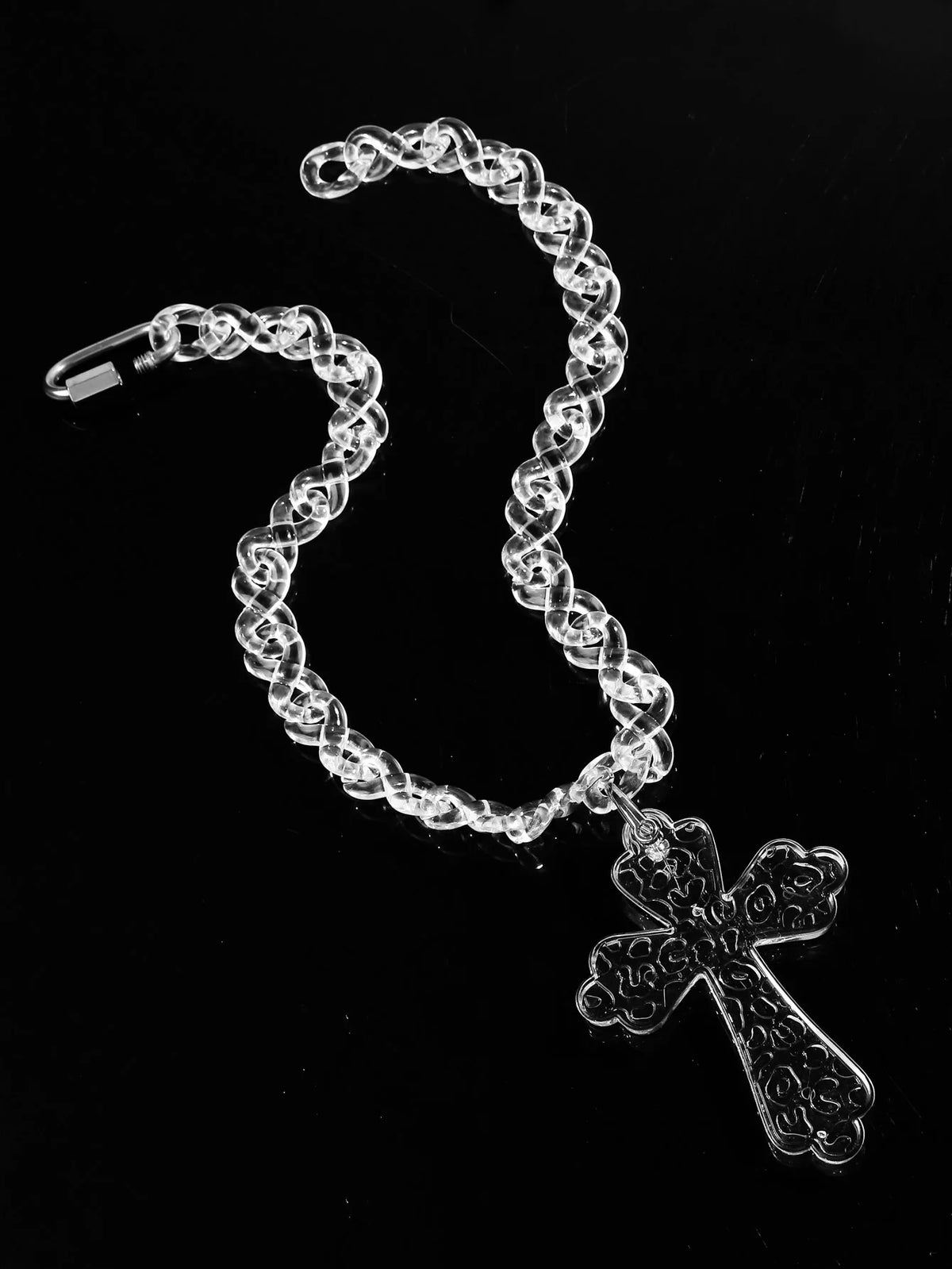 Flation Big Cross Pendant on Bramble Chain Necklace, 48cm, with coffee-colored beads and detailed cross design.