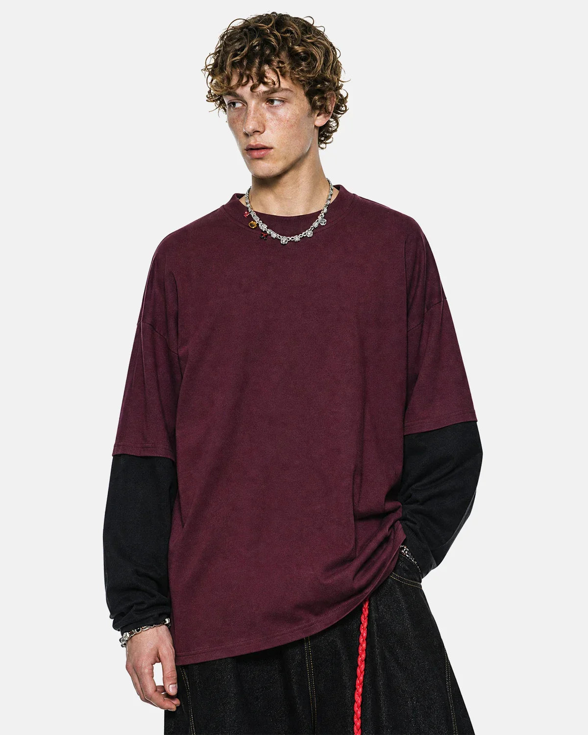 Color block long sleeve tee by Flation Streetwear featuring bold color blocks and a classic fit on a white background.
