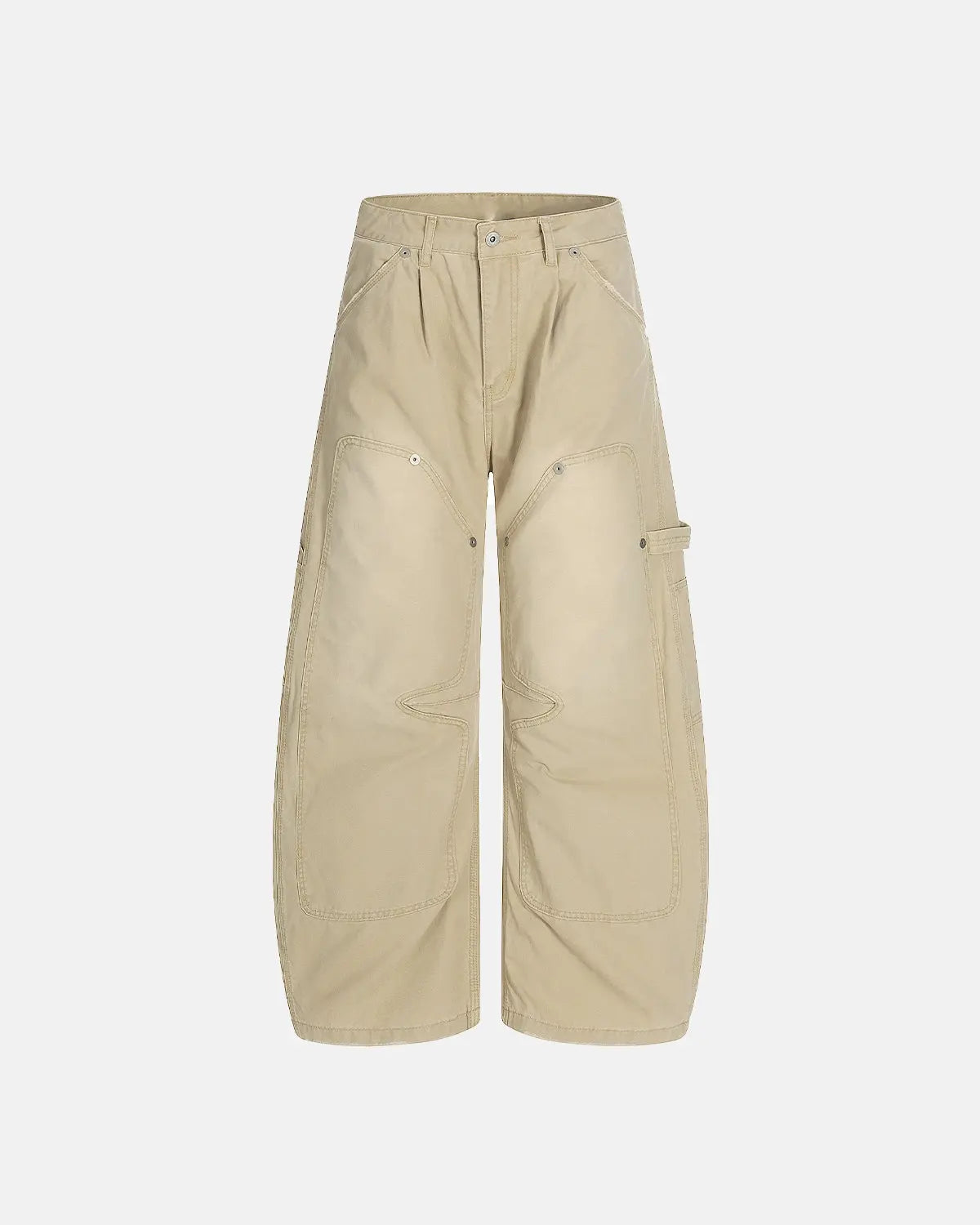 Coffee-colored washed barrel cargo pants by Flation Streetwear, featuring a relaxed fit with multiple utility pockets.