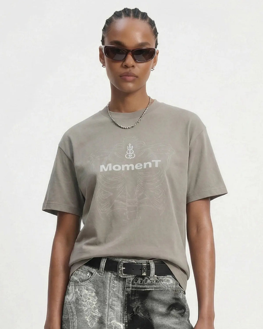 Cream white Flation Streetwear dual-effect graphic heavyweight T-shirt displayed with bold graphic design on the front.
