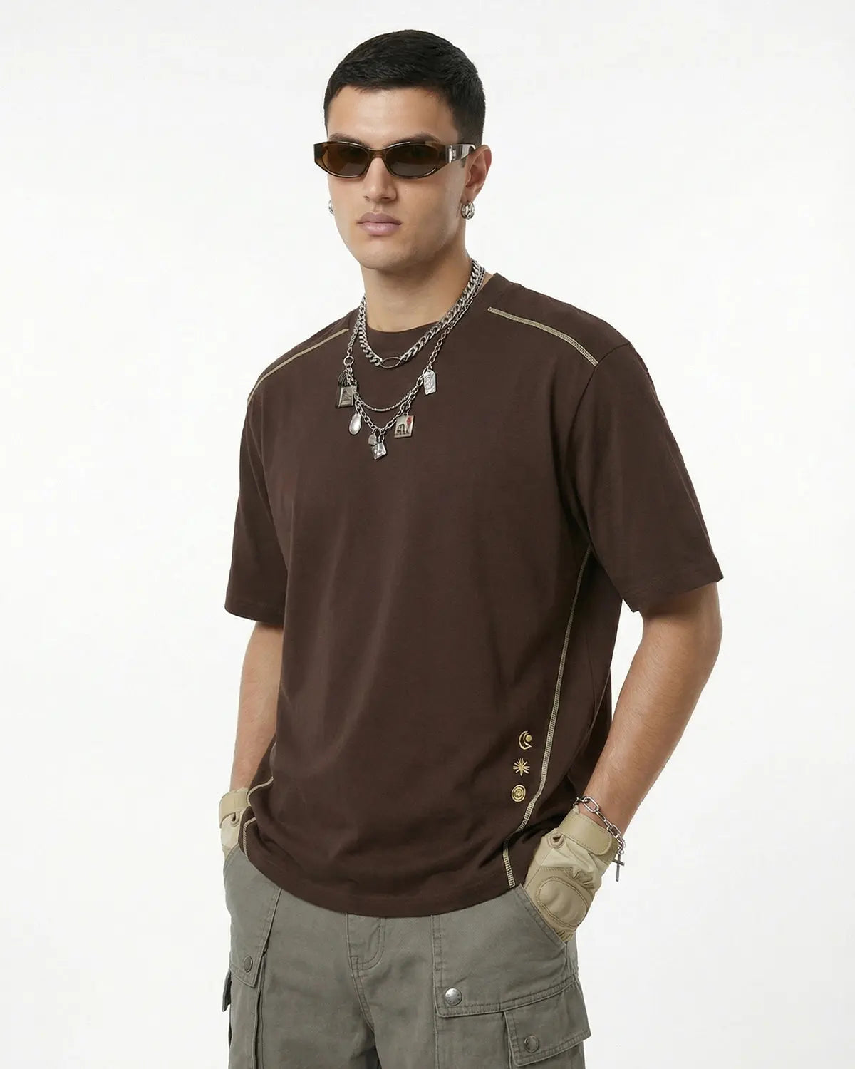 Dark coffee Flation breathable graphic activewear T-shirt with stylish streetwear design, ideal for athletic and casual wear.