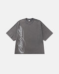 Dark grey Flation Boxy Script Graphic Washed T-Shirt featuring bold lettering and casual streetwear style.