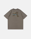 Dark grey heavyweight oversized graphic T-shirt by Flation Streetwear, featuring bold urban design on the front.