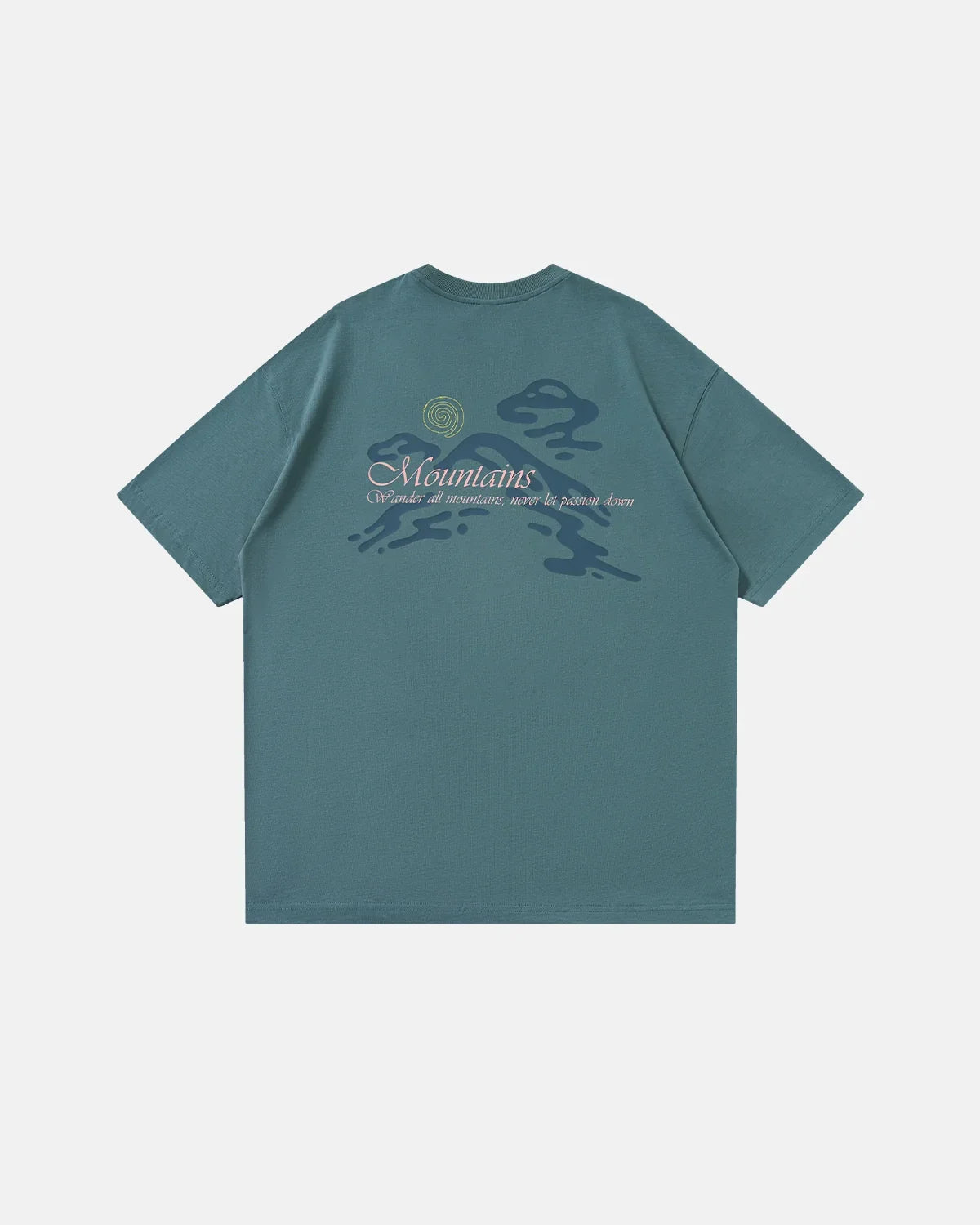 Dark grey heavyweight oversized graphic T-shirt by Flation Streetwear, featuring bold graphic design on front.