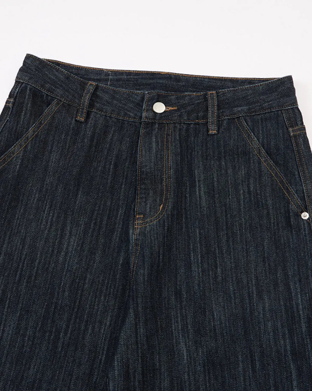 Dark indigo wide bootcut jeans by Flation Streetwear showing relaxed fit and classic denim style on a neutral background.