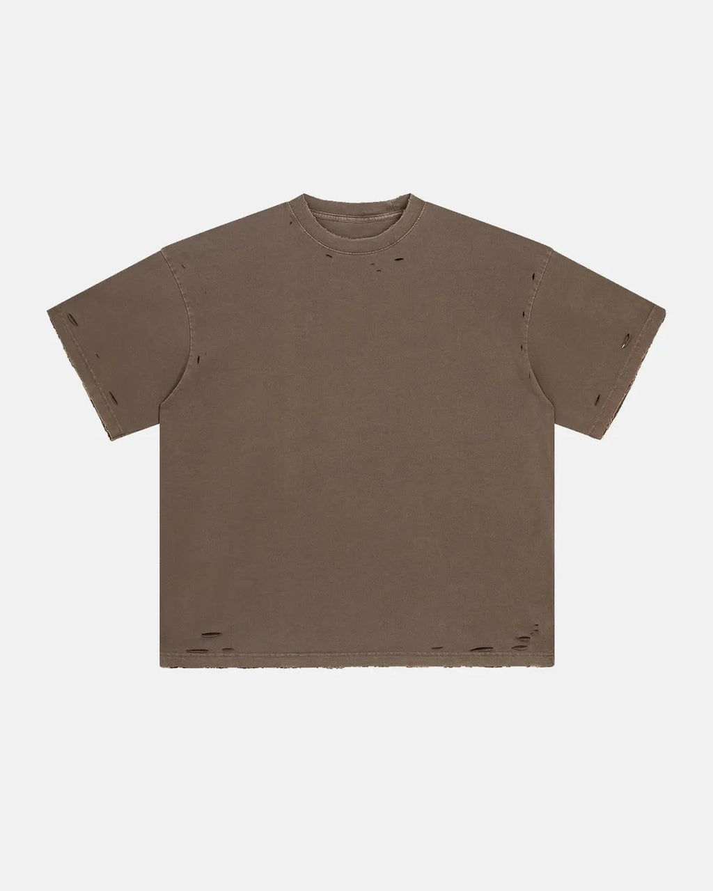 Inflation Streetwear ripped distressed washed oversized T-shirt with frayed edges and faded fabric, casual streetwear style.
