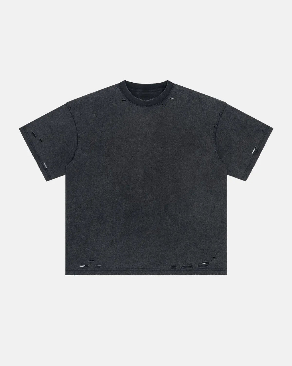 Inflation Streetwear ripped distressed washed oversized T-shirt with frayed edges and worn details, casual streetwear fashion.
